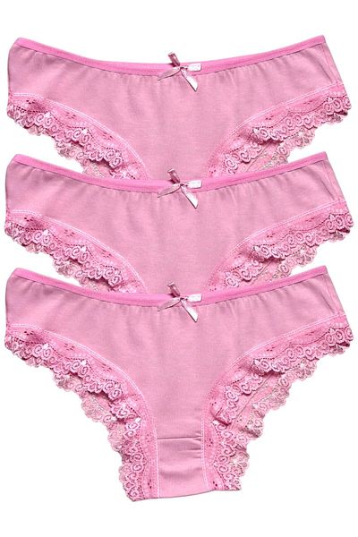Gizli Butik 3-Piece Women's Lace Detailed Cotton Bikini Panties Pink