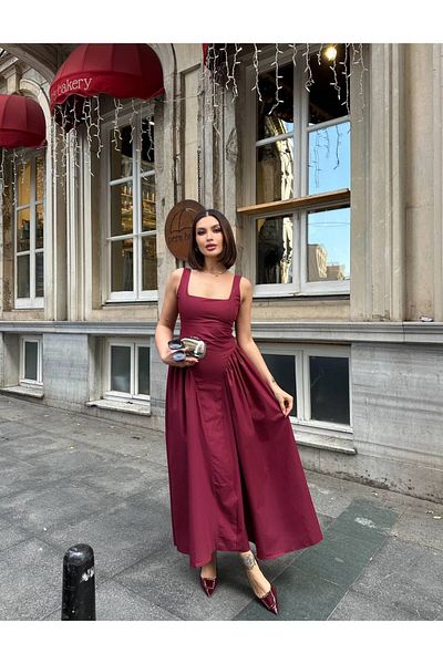 Bak'ap Rochie maxi cu bretele lungi și groase, cu detaliu cu fundă, corset decoltat în spate