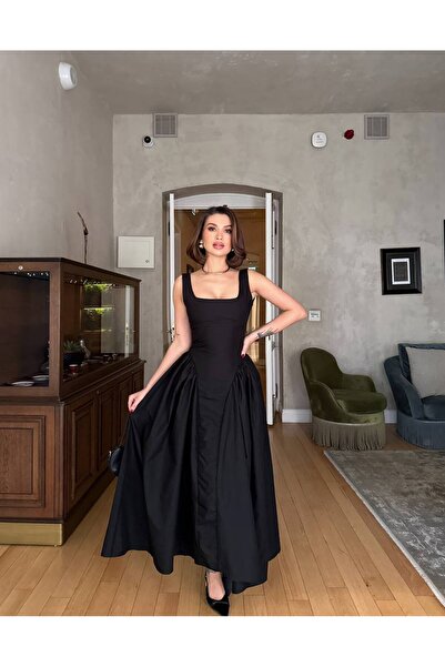 Bak'ap Rochie maxi cu bretele lungi și groase, cu detaliu cu fundă, corset decoltat în spate