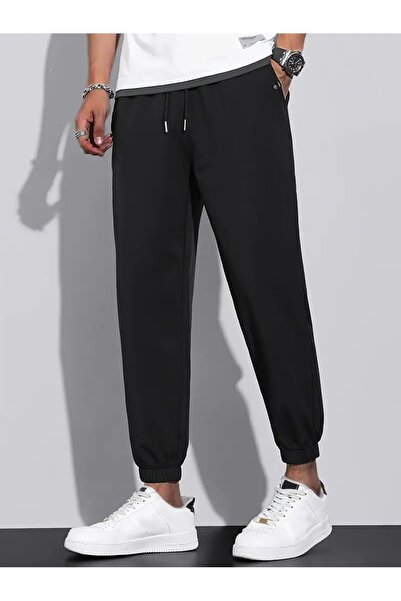 yx yustex sport Ανδρικό μαύρο παντελόνι από ύφασμα που πλένεται, γυαλιστερό μ...