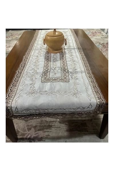 TUNCAY TEKSTİL κέντημα δρομέας από μεταξωτό καφέ γκιπούρ μπουλντάν