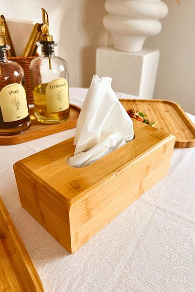 Woodcept Bamboo Rectangular Box Z Paper Napkin Holder, Desktop Bamboo Handkerchief Storage Box