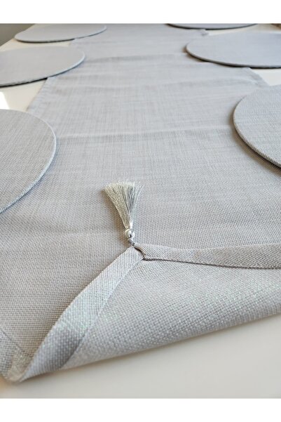 Runner Supla Home Gri simli keten dokulu runner ve supla takımı ( 1 adet runn...