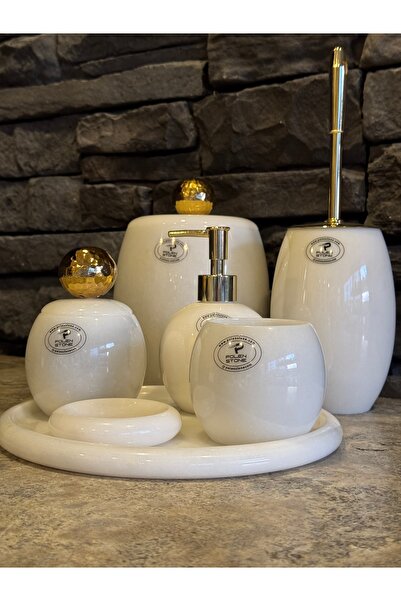 Polen Stone ’Polen Stone Oval model 7 parça banyo takım, Gold detaylı