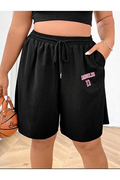 caddekombin Γυναικείο μαύρο σορτς Losangeles 23 με στάμπα Bermuda Άνετο και ά...