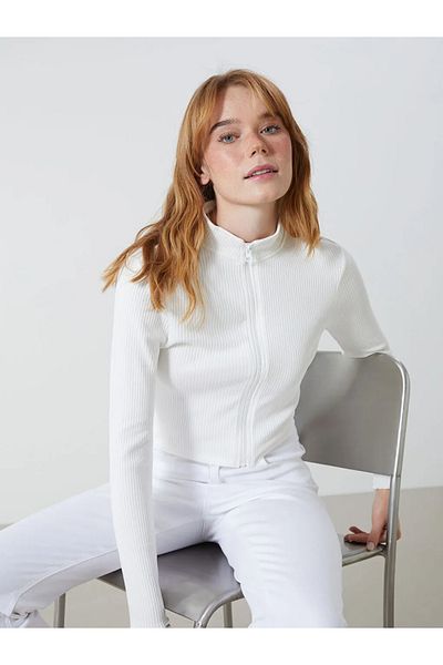 LC Waikiki Xside Ecru Stand Collar Textured Women's Cardigan