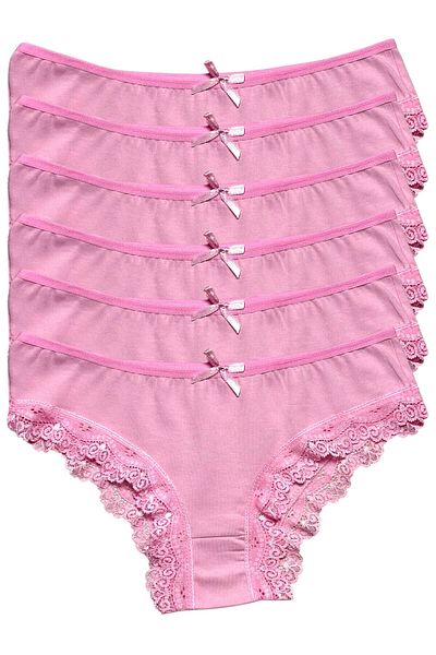 Gizli Butik 6 Pack Women's Lace Detailed Cotton Bikini Panties Pink
