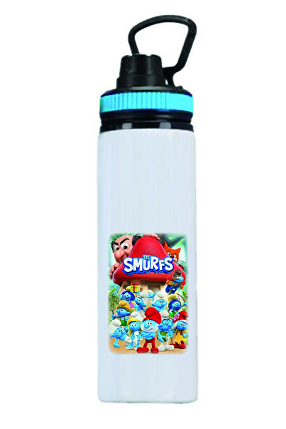 DKDZ SHOP Şirinler Baskılı Metal Suluk - Matara 850ml. - 005