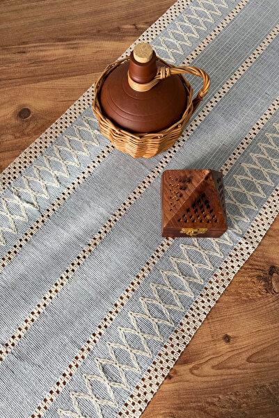 KAMİZ Gray Authentic Pattern Cotton Runner 35X140