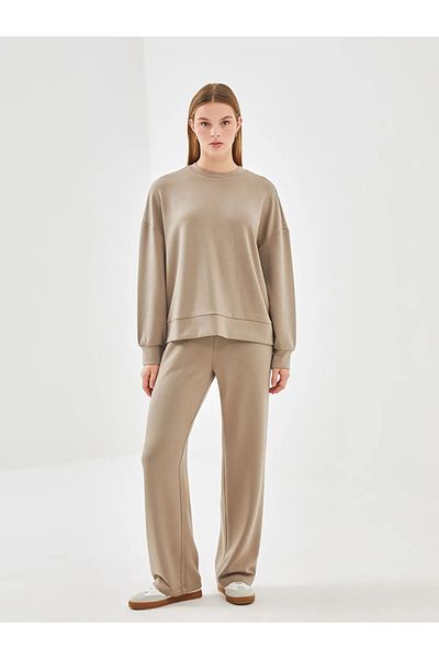 LC Waikiki Γυναικείο φούτερ LCW Vision Beige Crew Neck Oversize