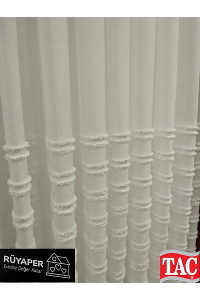 RÜYAPER Modern Design Does Not Want Iron on Linen Floor Stripe Tassel Luxury Tulle Curtain with Close Pleat Heavy Gramage