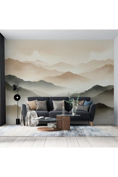 MORDENTE HOME KAHVERENGİ BEJ DAĞ DESENLİ DUVAR KAĞIDI (İSTENİLEN ÖLÇÜDE ÜRETİ...