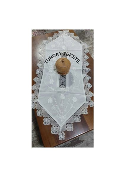 TUNCAY TEKSTİL Buldan Silk Authentic Square Fiskos Silk Embroidered Tablecloth