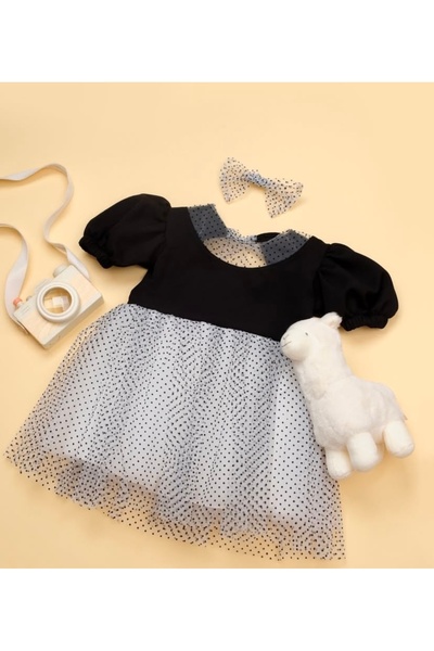 Tinypeople Polka Dot Gauze Fluffy Girl's Dress Back Detailed Bow Children's D...