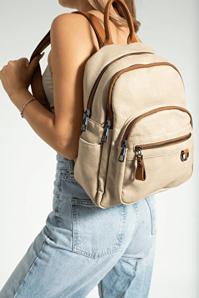 FiONA BAG حقيبة ظهر نسائية كبيرة - متعددة الأقسام، باللون الكريمي
