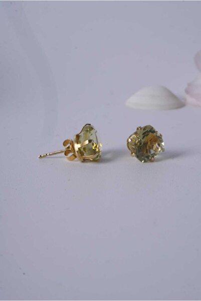 Aksesuaring 10*10mm Cushion Limon Quartz Gümüş Küpe