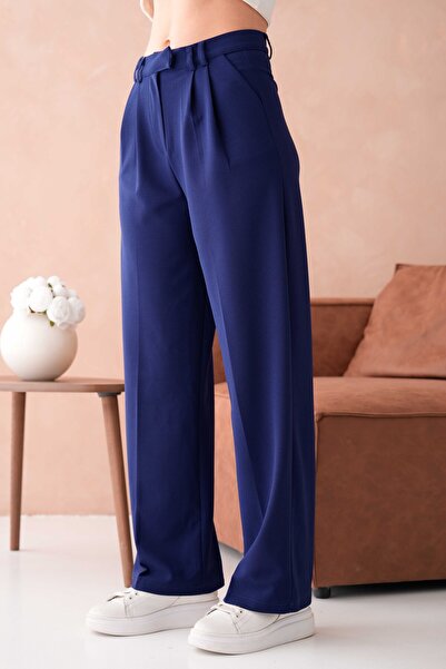 WOMAN VISION Жіночі еластичні крепові штани з широкими штанинами, застібкою-б...