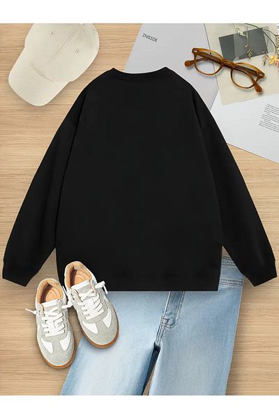 Pink Sky Christmas Three Small Printed Black Crew Neck Sweatshirt Oversize Unisex Thick Winter