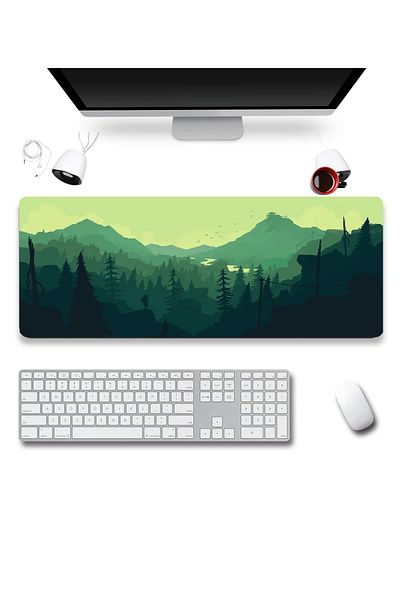 SonicTouch Ultragrand Mountain Forest View Green سلس Xxl مشغل ألعاب سطح المكتب لوحة المفاتيح لوحة الماوس 40x90 سم