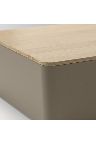 IKEA Kuggis 18X26X8 cm Dark Gray Beige Storage Box with Bamboo Lid