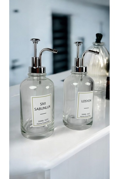 homsel Şık ve Modern 2'li Cam Silindir Sıvı Sabunluk Seti - Mutfak ve Banyo i...