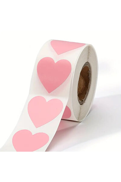 hdcw 500 ADET 2,5 cm RULO YAPIŞKANLI PASTEL PEMBE KALP STICKER ETİKET HEDİYE PAKETLEME