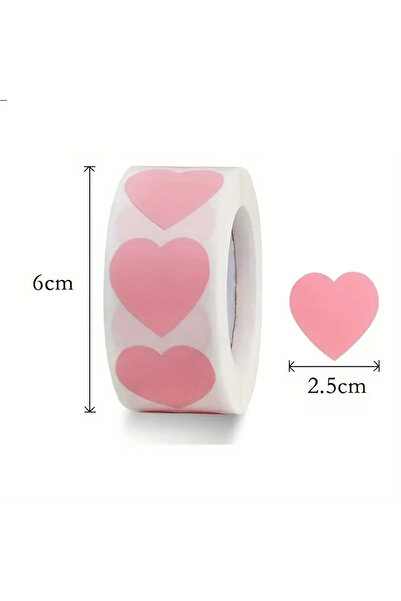 hdcw 500 ADET 2,5 cm RULO YAPIŞKANLI PASTEL PEMBE KALP STICKER ETİKET HEDİYE PAKETLEME