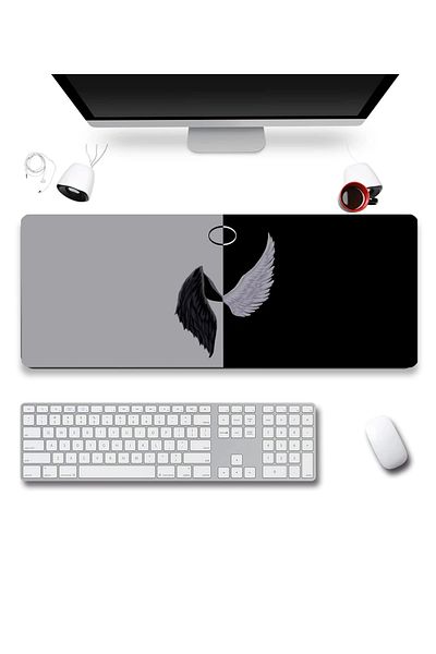 SonicTouch UltraGrand Angel and Demon Wings سلس Xxl مشغل ألعاب أسود أبيض لوحة مفاتيح ماوس 40x90 سم