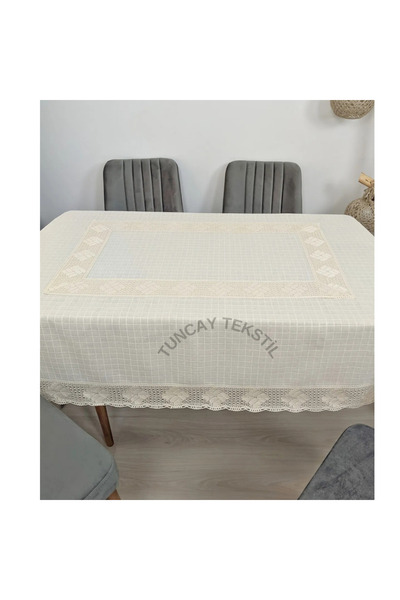 TUNCAY TEKSTİL Keten Masa Örtüsü Geniş Dantelli Monika Kumaş Pamuklu Bodrum Buldan Keteni Kare Dikdörtgen Yuvarlak