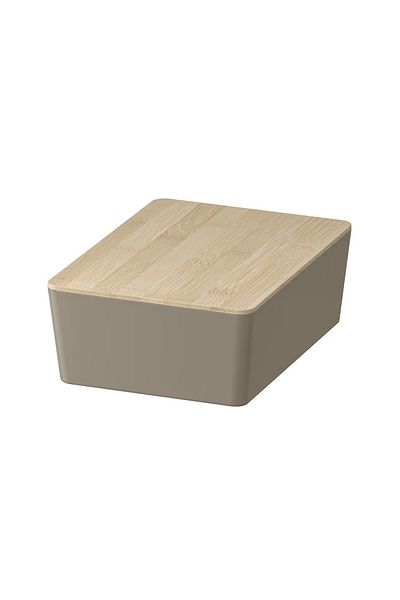 IKEA Kuggis 18X26X8 cm Dark Gray Beige Storage Box with Bamboo Lid