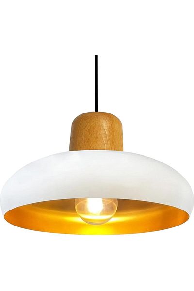 Bamyum Androa-Holz Hängelampe Esstisch Weiß Metall Ø40 cm, Pendelleuchte Esstisch