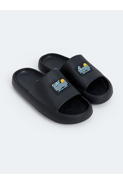 LC Waikiki Ανδρικές παντόφλες STEPS Μαύρες μονόχρωμες με στάμπα