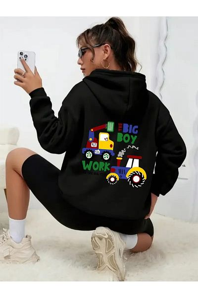 FULL TOLERANCE Yd Design - Cute Business Machine Printed Zip-Up Oversize Sweatshirt, for Young Mother and Fathers
