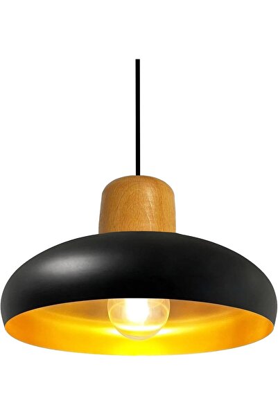 Bamyum Androa-Holz Hängelampe Esstisch Schwarz Metall Ø40 cm, Pendelleuchte Esstisch