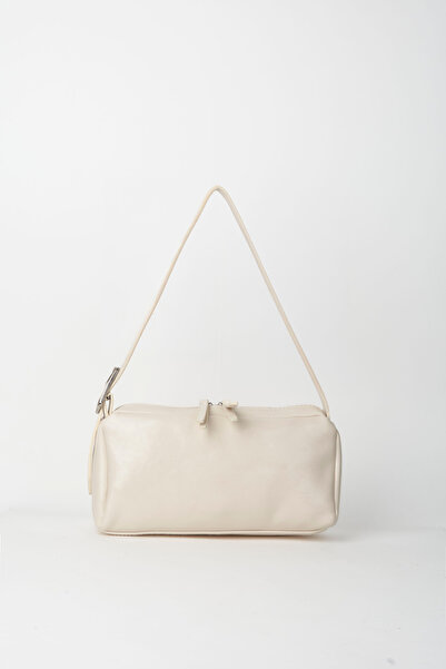 Vivaq Women's Marshmallow Cream Baguette Design Strap Lined Patent Leather Faux Leather Zipper Closure Hand and Shoulder Bag