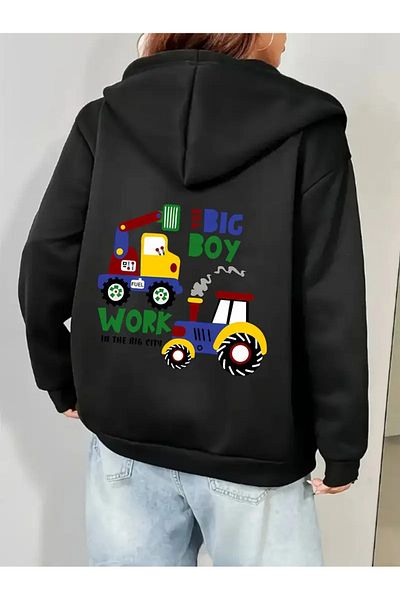 FULL TOLERANCE Yd Design - Cute Business Machine Printed Zip-Up Oversize Sweatshirt, for Young Mother and Fathers