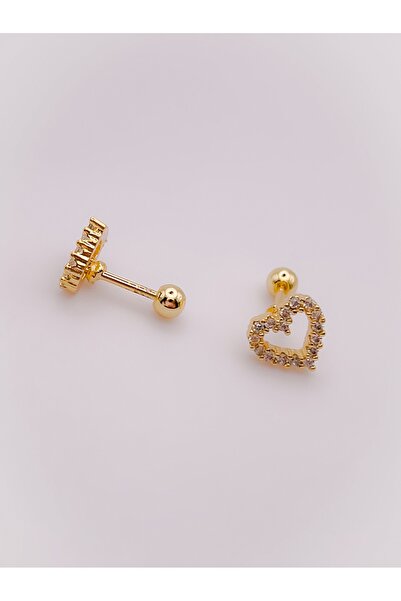 Trinos Cerrahi Çelik Piercing Full Taşlı Minimal Kalp Kıkırdak Helix Tragus Piercing (1ADET)