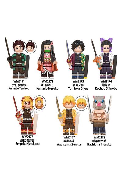 marimari مجموعة مكعبات بناء متوافقة مع 7 قطع من Anime Street Demon Slayer Minifigur