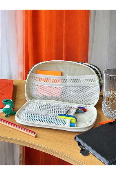 BABUN Bergama Animal Pattern Large Wide Transparent Girls Boys Children Teenager Pencil Case Pen Holder Makeup Purse