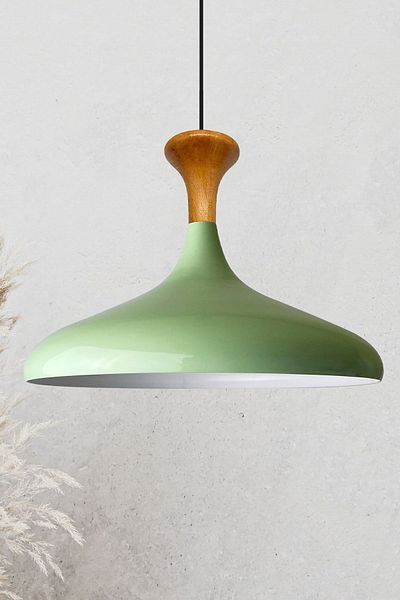 Bamyum Champion-Holz Industrial Vintage Hängelampe  35 cm, Minz Grün Metall Pendelleuchte