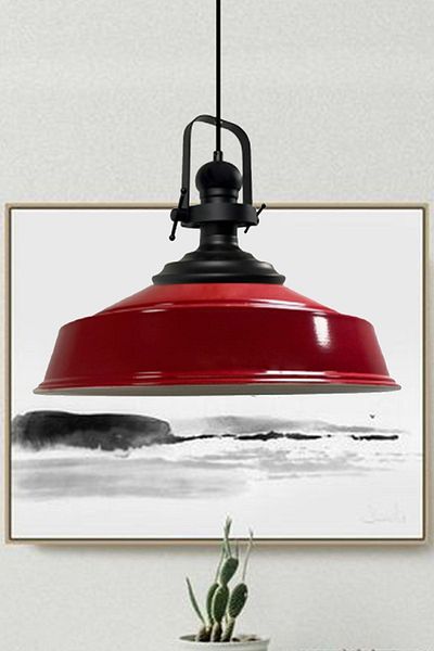 Bamyum Asletl Industrial Vintage Hängelampe 40 cm, Rot Metall Pendelleuchte