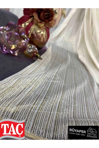 Taç Trendy Product Gold Glitter Don'T Want Ironing Luxury Diamond Tulle Curtain with Frequent Pleat Heavy Gramage