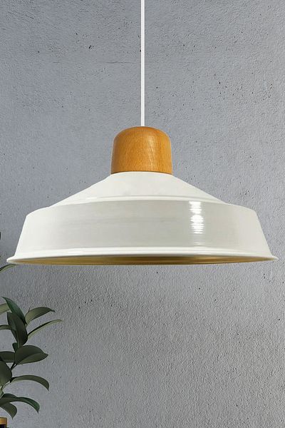 Bamyum Asletl-Holz Industrial Vintage Hängelampe  40 cm, Weiß Metall Pendelleuchte