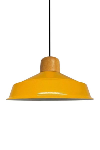 Bamyum Asletl-Holz Industrial Vintage Hängelampe  40 cm, Gelb Metall Pendelleuchte