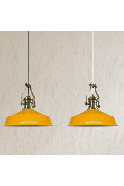 Bamyum Neo-Asletl Industrial Vintage Hängelampe 40 cm, Gelb Metall Pendelleuchte 2 Flammige