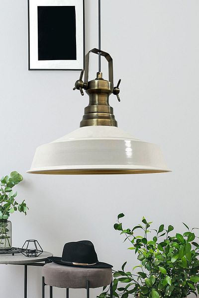 Bamyum Neo-Asletl Industrial Vintage Hängelampe 40 cm, Weiß Metall Pendelleuchte