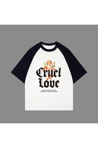 Gofeel Λευκό Unisex Μαύρο Raglan Love Valentine's T-Shirt