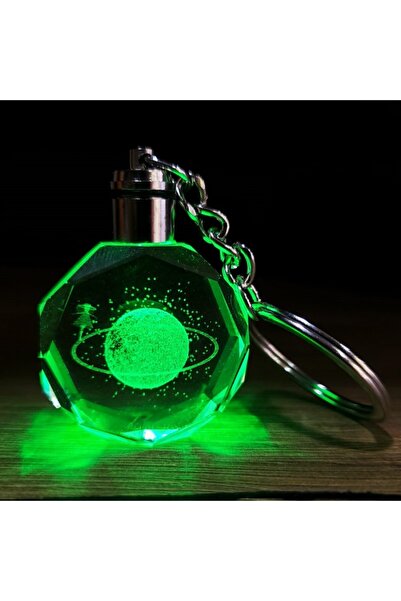Işıklı Kristal Cam Anahtarlık Renk Değiştiren LED Özel Lazer İşleme Şık Anlamlı Hediyelik Aksesuar