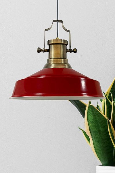 Bamyum Asletl Industrial Vintage Hängelampe 40 cm, Rot Metall Pendelleuchte