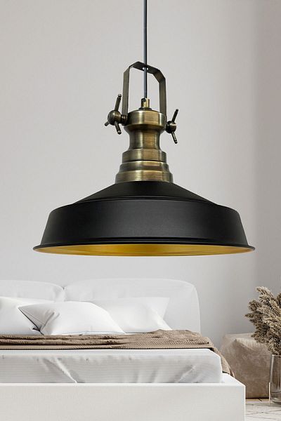 Bamyum Neo-Asletl Industrial Vintage Hängelampe  40 cm, Schwarz Metall Pendelleuchte
